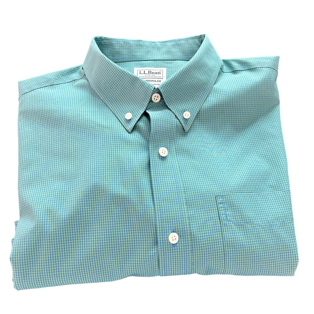 Men’s LL Bean‎ Traditional Fit Green Blue Long Sleeve Dress Shirt Size L
